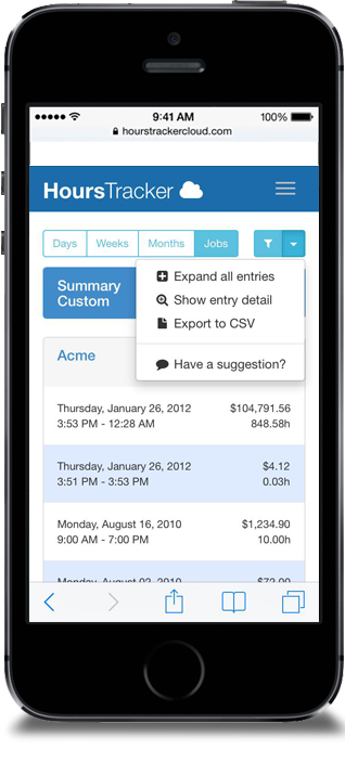 Time Entries By Job: Export to CSV